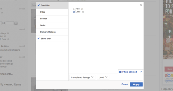 Completed listings can be filtered using a number of parameters