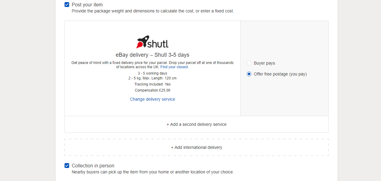 ebay shipping options